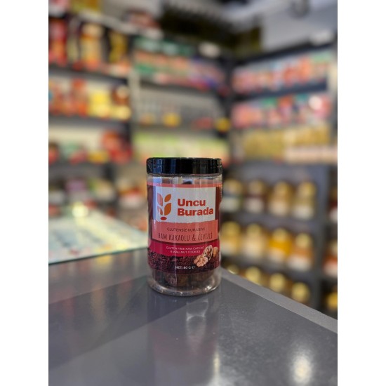 UNCU BURADA HAM KAKAOLU VE CEVİZLİ GLUTENSİZ KURABİYE 80GR